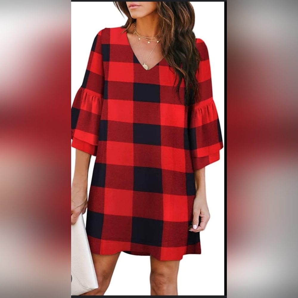 Belongsci Plaid Bellsleeve Mini Dress XXL NWOT ♥️